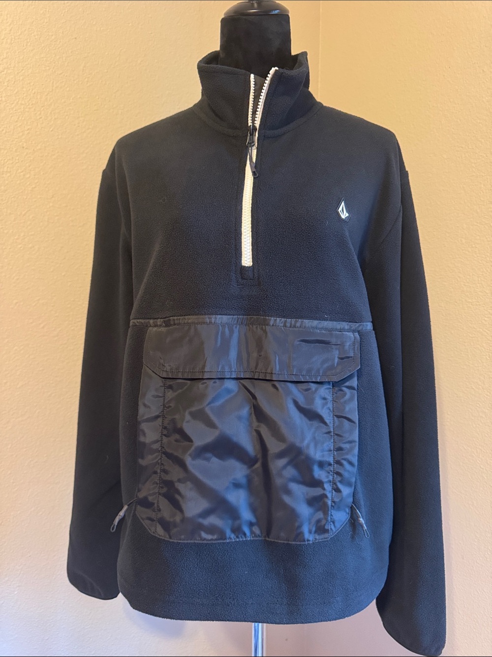 Volcom Black Half-Zip Fleece Pullover with Nylon Pocket